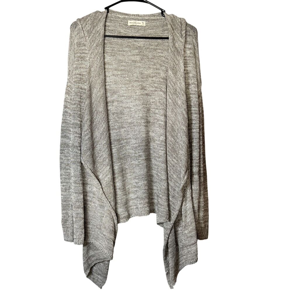ABERCROMBIE & FITCH M/L Gray Open Front Hooded Cardigan Sweater Womens Pockets